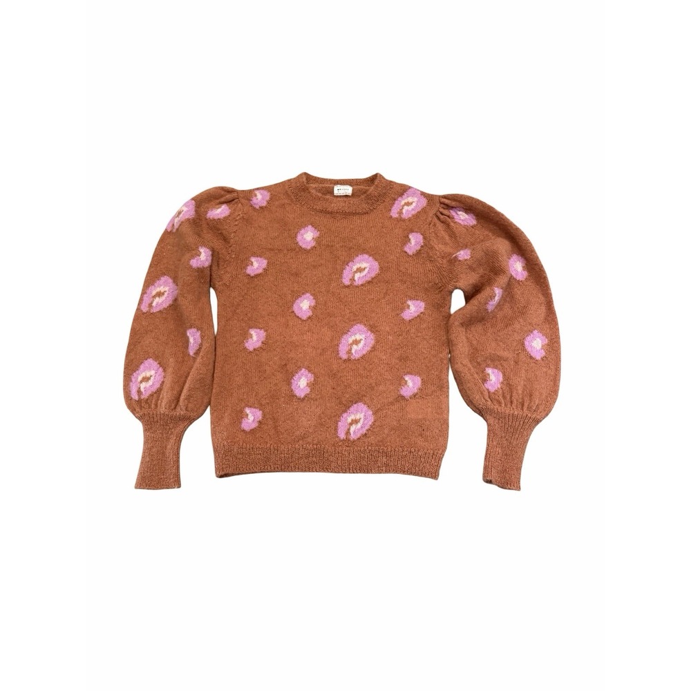 MORLEY Kids Girl's 14 Sweater Mohair Wool Floral Intarsia Puff Sleeve Pullover
